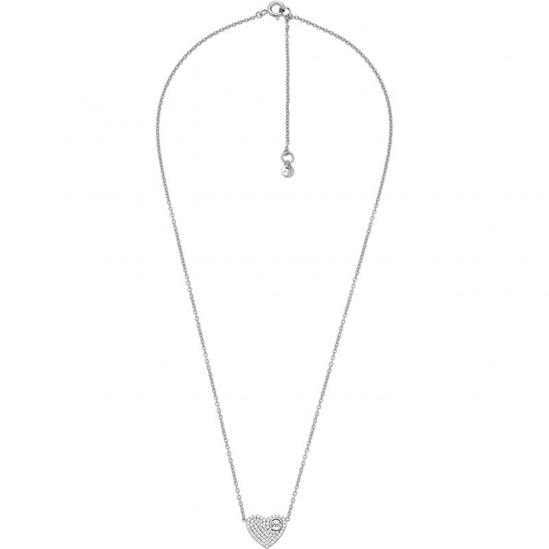 Michael Kors Jewellery-<BR>Sterling Silver Pave Heart Necklace<BR/>(MKC1528AN040)