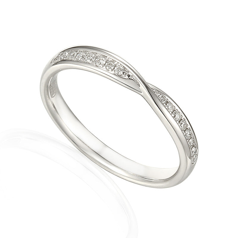 CROSS OVER DIAMOND SET WEDDING RING-Plain Wedding Band-Design Centre Jewellery