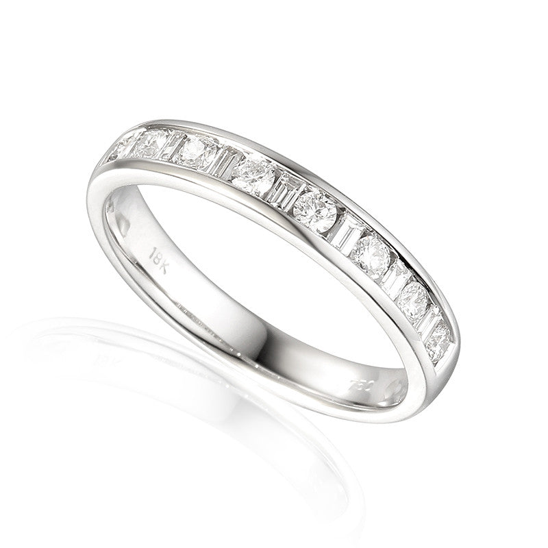 DIAMOND SET ROUND AND BAGUETTE CUT WEDDING OR ETERNITY BAND-Plain Wedding Band-Design Centre Jewellery