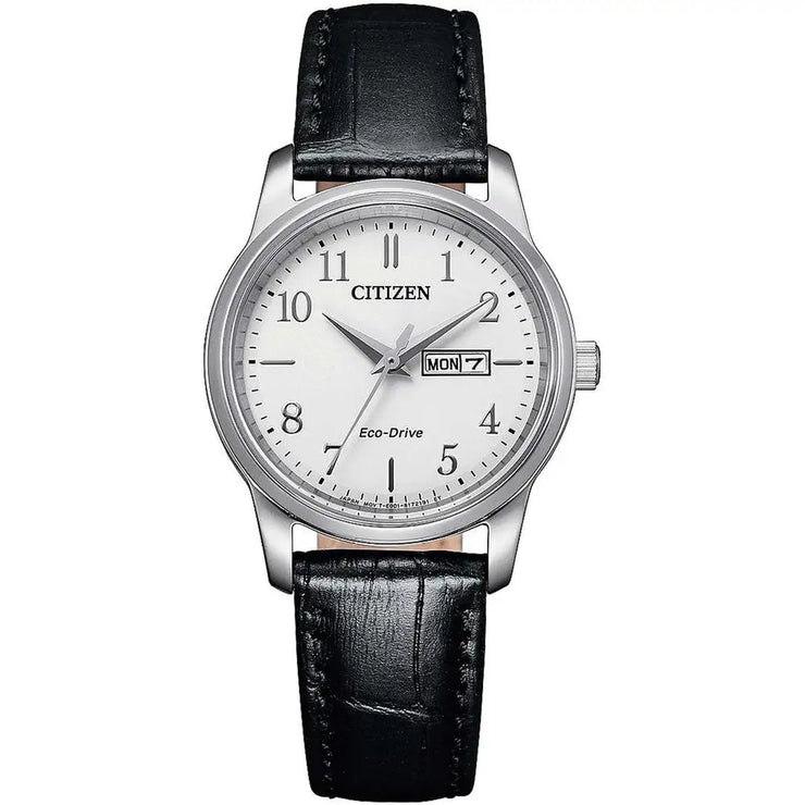 <BR>Eco-Drive Black Leather<BR/>(EW3261-06A)