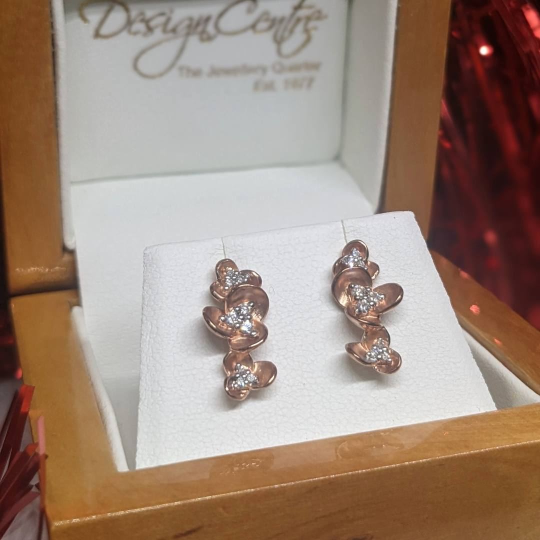 Rose Gold and Diamond Flower Earrings