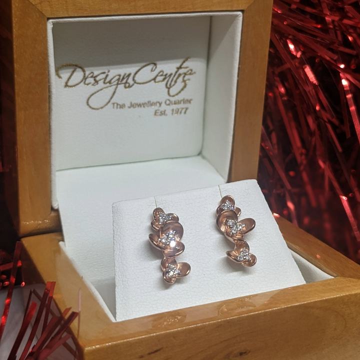 <BR>Rose Gold<BR/>and Diamond Flower Earrings-Design Centre Jewellery-Design Centre Jewellery