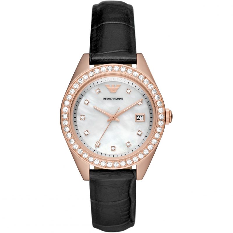 Emporio Armani-<BR>Three-hand Black leather<BR/>(AR11505)