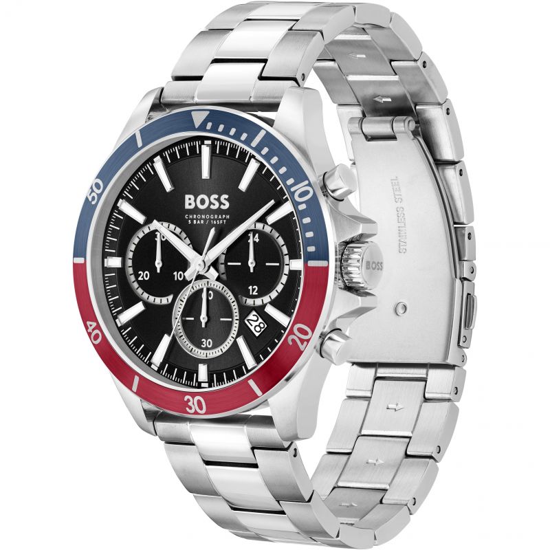 <BR>Troper Chronographer Red and Blue Bezel<BR/>(1514108)-Boss-Design Centre Jewellery