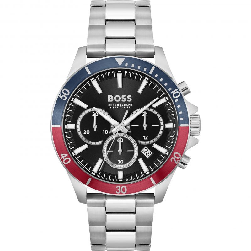 <BR>Troper Chronographer Red and Blue Bezel<BR/>(1514108)-Boss-Design Centre Jewellery